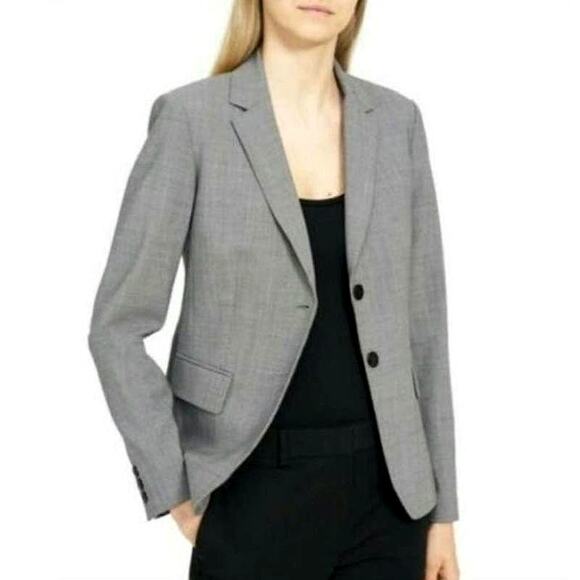 Theory Carissa Virgin Wool Gray Blazer Two Button Tailored Work Office Size 6 - Picture 2 of 16